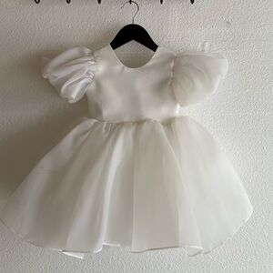 Flower Girl White Puff Sleeve Dress